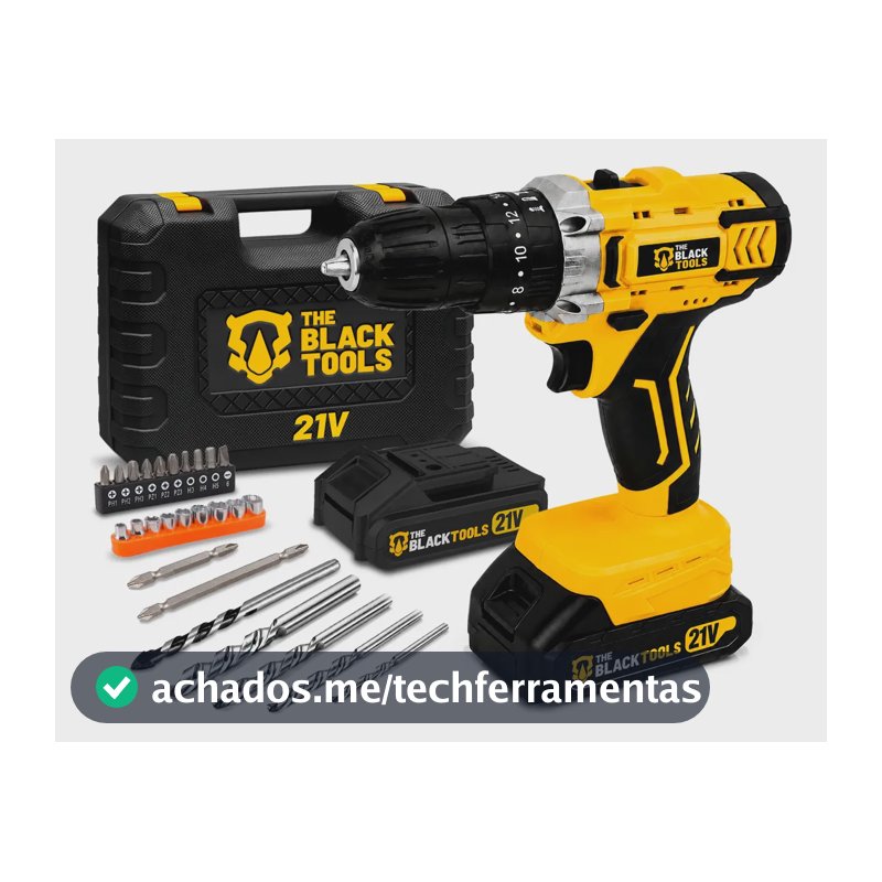 Furadeira E Parafusadeira De Impacto 2 Baterias 2000mah 21v 3/8 Tb-21pkx The Black Tools Com Maleta E Acessorios