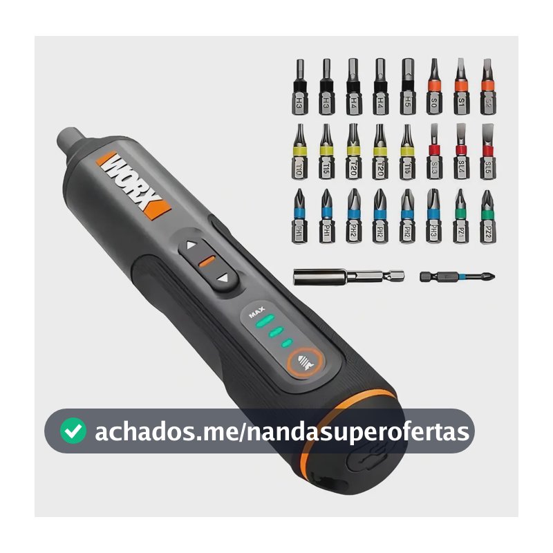 Parafusadeira Bivolt 4,0v Com Led E Kit Bits Wx240 Worx Cor Preto Frequência 60hz