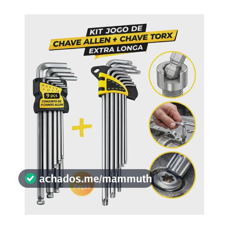 Kit Jogo Chave Allen E Torx Extra Longa 18 Peças Profissional Aço Reforçado Kit Completo