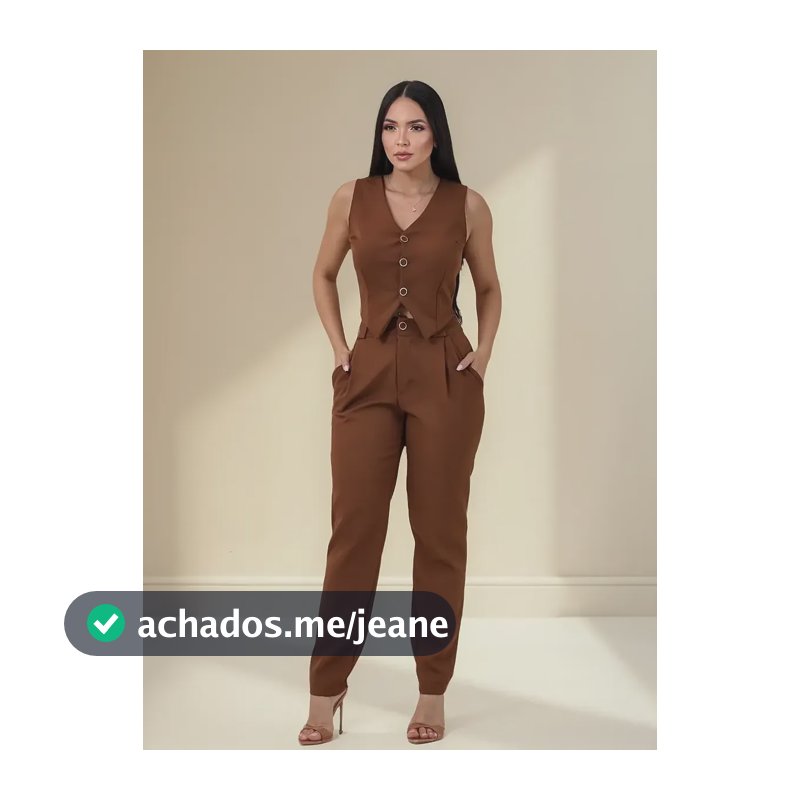 Conjunto Calça Skinny Alfaiataria Feminino Colete Social Marrom Liso P