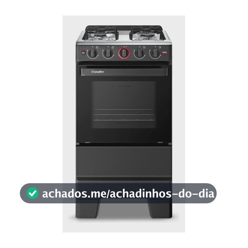 Fogão a Gás Mesa Inox Forno 50L Limpa Fácil e Acendimento Automático Esmaltec IDEAL Super F4IAP Cor Preto 4 bocas