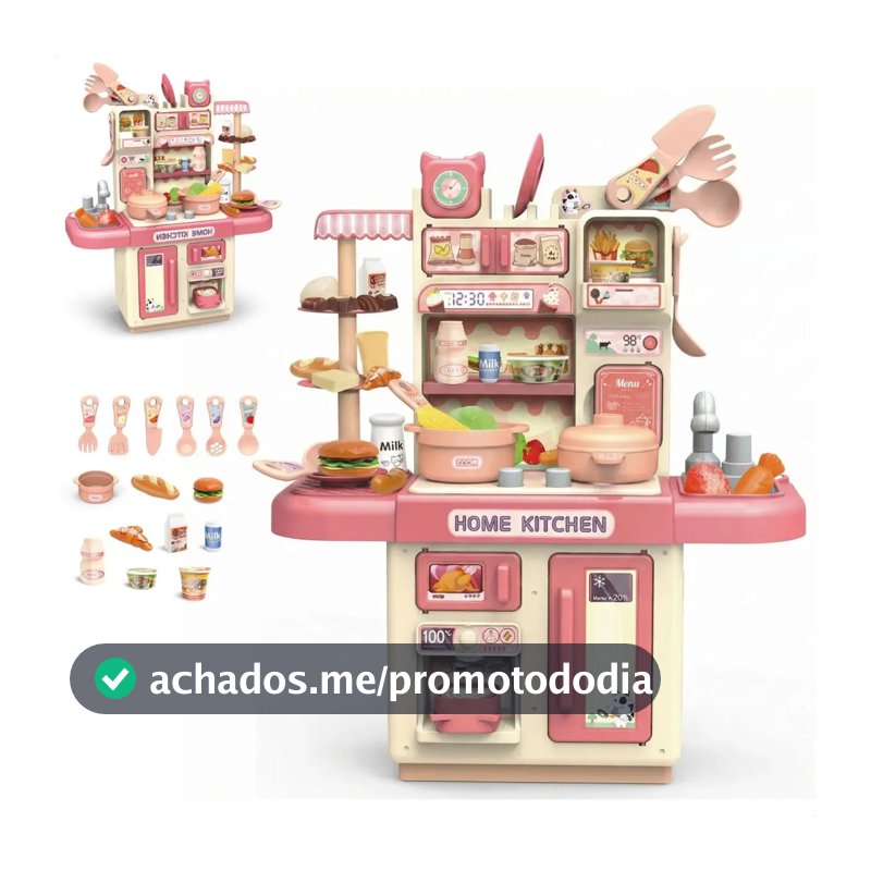 Cozinha Infantil Brinquedo Com Luz 33 Acessórios Sai Água Rosa