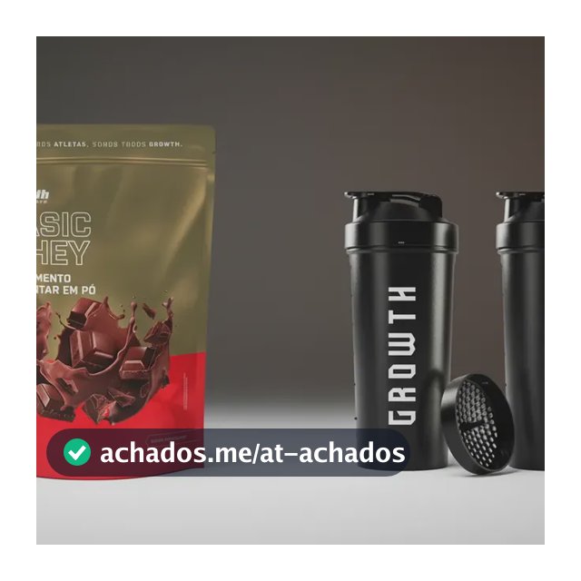 Kit Growth: Whey Protein Basic Chocolate 1kg + Coqueteleira Shaker Academia Preta 600ml