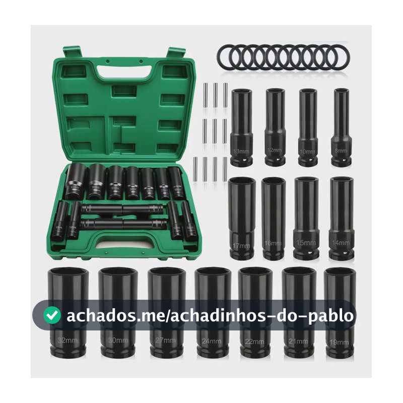 15pcs Jogo De Soquetes E Chaves 1/2 8-32mm - Kit Ferramentas Preto