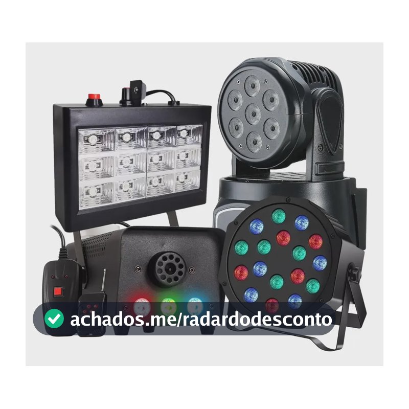 Kit Moving Head 7 Dmx + Maquina Fumaça + Strobo + Parled 18w 127/220v