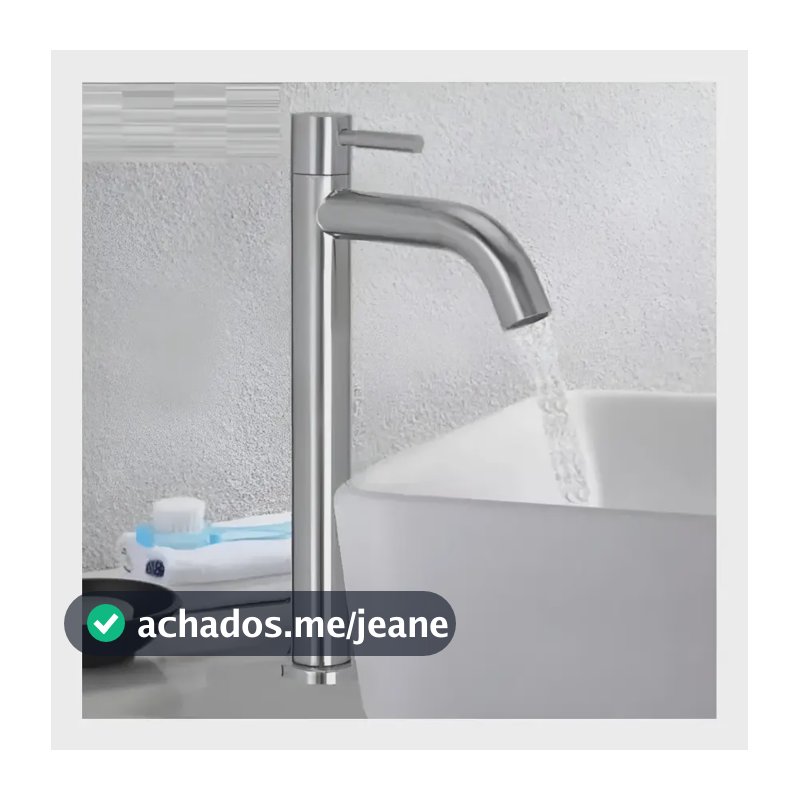 Torneira Pia Bica Alta Banheiro Inox Luxo Prata Cuba Winda Prateado Escovado