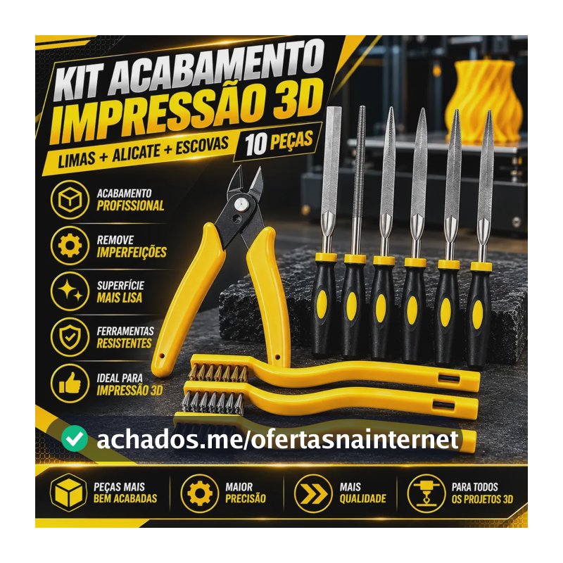 Kit Acabamento Impressão 3d Limas Alicate Escovas 10 Peças Cabo Amarelo