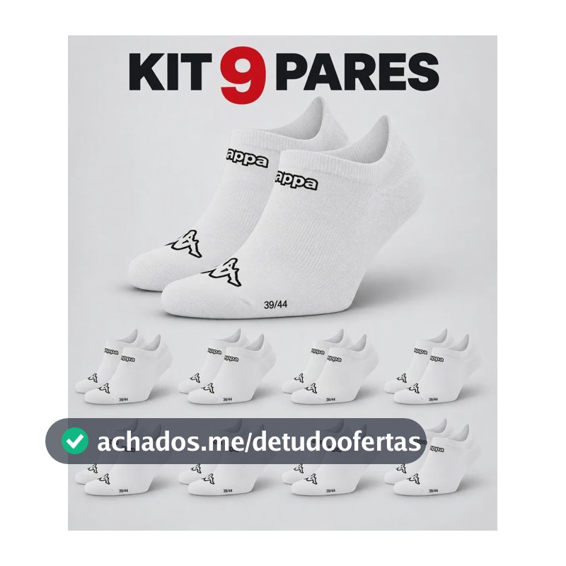 Kit 9 Pares Meias Kappa Sapatilha Soquete Invisível Original Branco 38-43