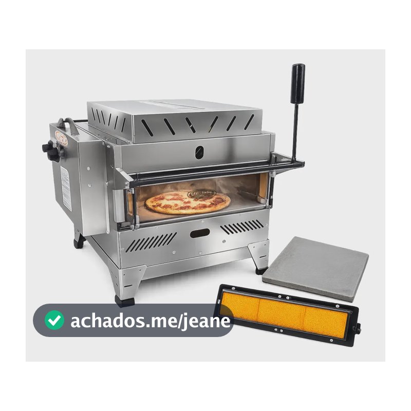 Forno De Pizza Grill Fixo Refratário Inox 480x425 C/ Infra Gas Cinza