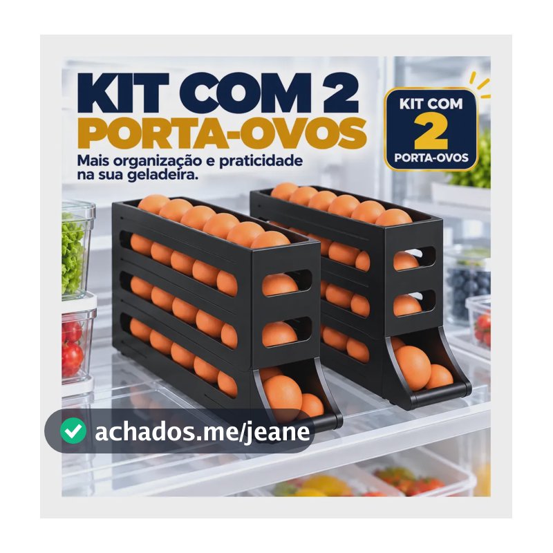 Kit 2 Porta Ovos Suporte Ovos Organizador Geladeira Rolante Preto