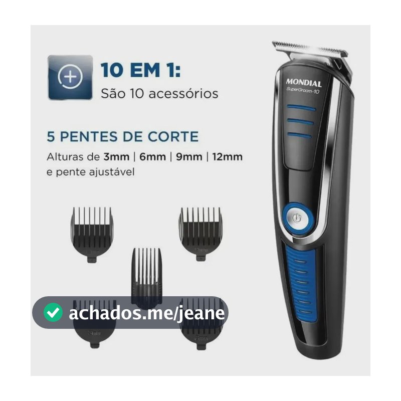 Aparador de Pelos Mondial Super Groom 10 BG-03 6W Bivolt — Completo