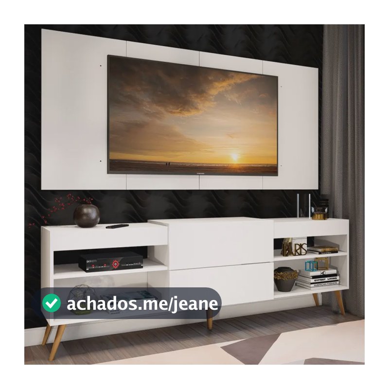 Rack C/ Painel P/tv Até 60 Pés Retro Milão Branco - Panorama Móveis