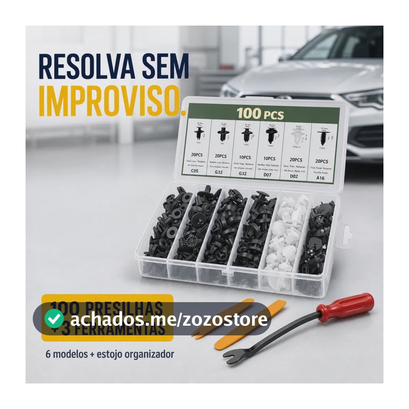 Kit 100 Presilha Grampo Parabarro Parachoque Com Removedor