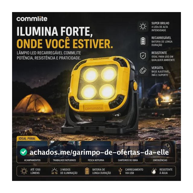 Lanterna Trabalho Portátil Lampião Luz De Trabalho Magnética Recarregável Portátil Para Acampamento Pesa Noturna Trabalho Noturno Sinal Luminoso 4 Modos De Lanterna Marca Commlite