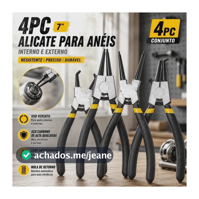 Kit 4 Alicates P/ Trava Anel Interno Externo Bico Curvo Reto