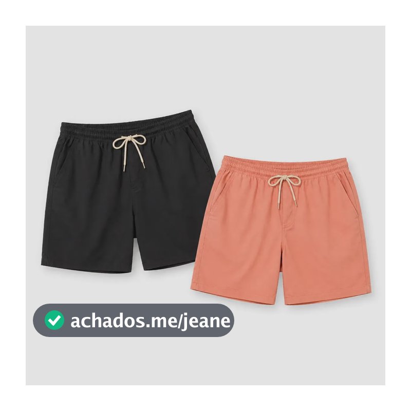 Kit 2 Short Plus Size Linho Masculina Bermuda Tamanho Grande Preto Salmao Liso G3