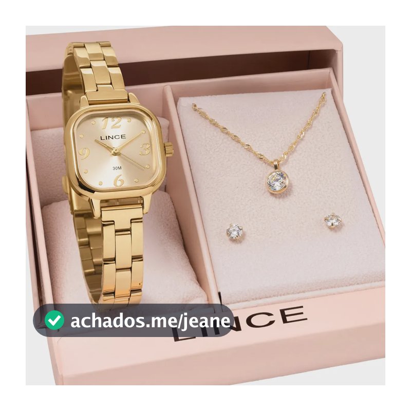 Kit Relógio Feminino Lince Com Colar E Brincos Lqgm084l23k0luc2kx