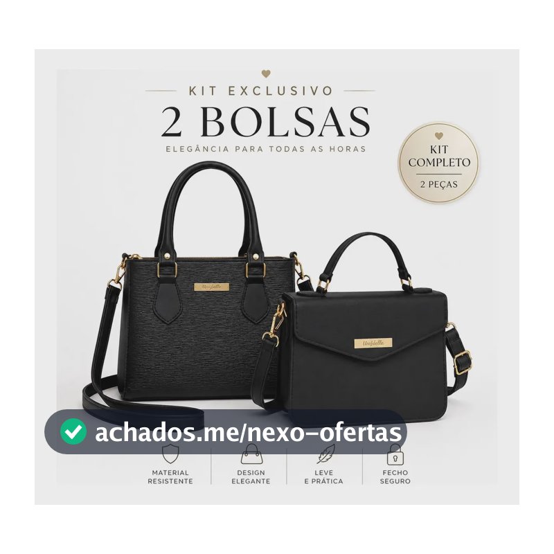 Kit 2 Bolsas Femininas Tote Transversal De Mão Moderna Chic Preto
