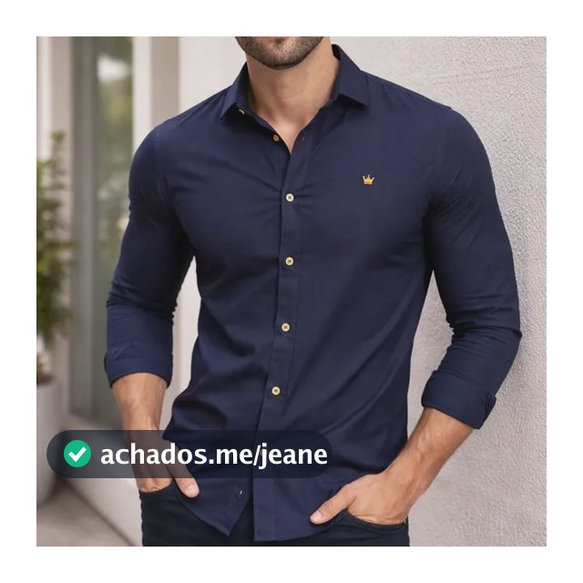 Camisa Social Masculina Manga Longa Slim Gola Não Encolhe Azul-escuro Liso M