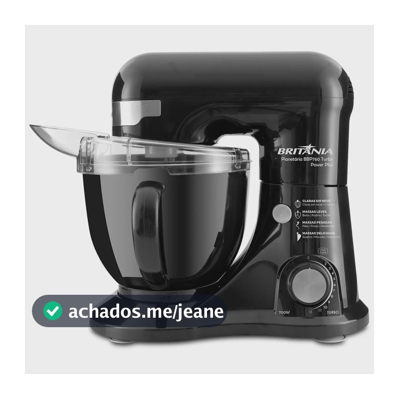 Batedeira Planetária Turbo Power Plus Bbp760p Britânia Preto 60