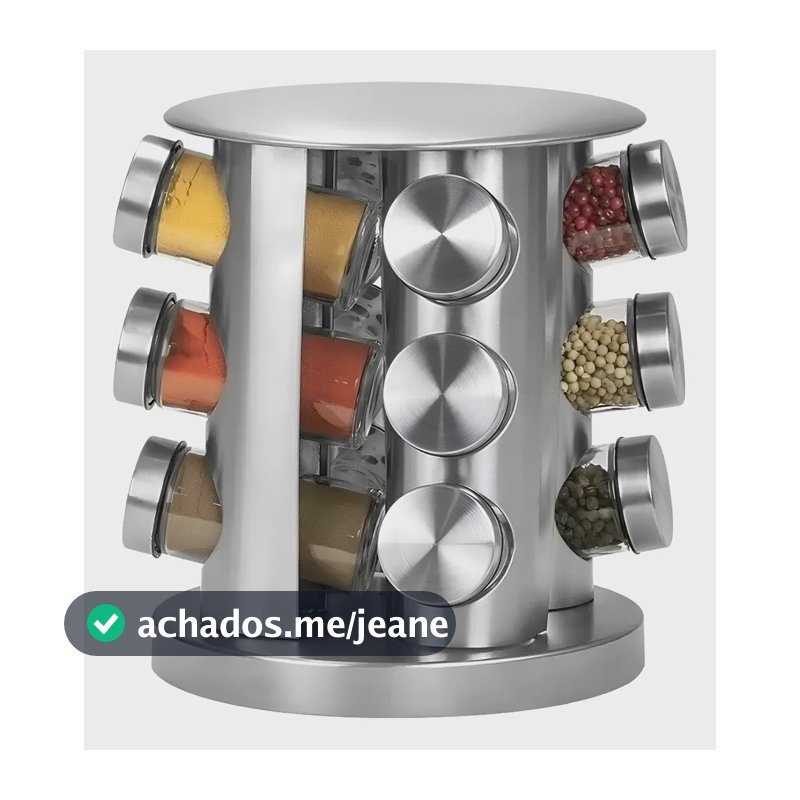 Porta-tempero giratório inox Futuro Casa com 12 potes vidro de 80ml