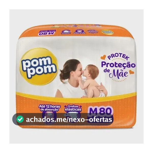 Fralda Pom Pom Protek Proteção de Mãe Hiper M, 80 Unidades