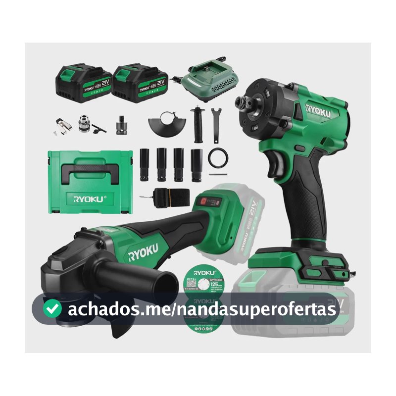 Chave De Impacto+ Esmerilhadeira Lixadeira Kit Brushless 21v