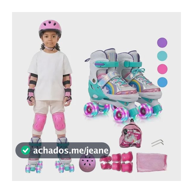 Patins Ajustável Infantil 4 Rodas Com Luzes Led
