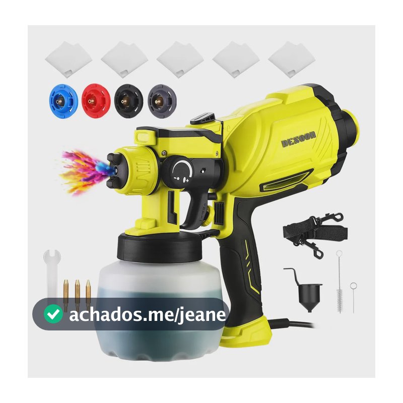 Pistola De Pintura Elétrica 1600w Motor De Cobre Puro Profissional Pulverizador 1200ml 38000rpm Com 4 Bicos De Cobre Desoon