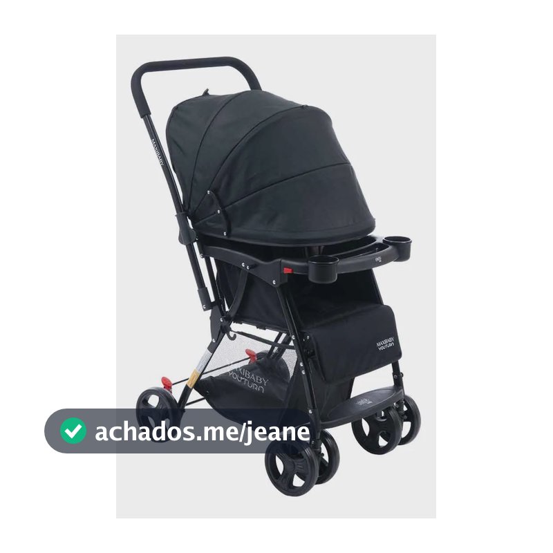 Carrinho de Bebê Maxi Baby Youturn Preto Alça Reversível Dobrável Compacto até 15kg Recém-Nascido a 3 Anos Cinto 5 Pontos Capota Retrátil Bandeja Removível 4 Rodas Passeio