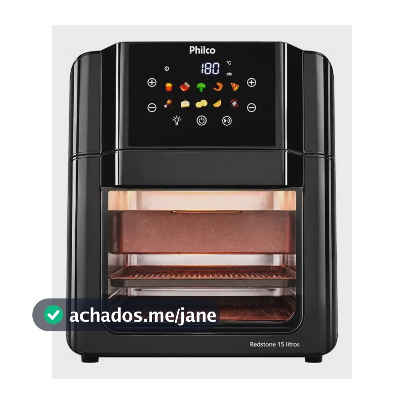 Philco PAF15C Fritadeira Air Fryer Oven 15 Litros Revestimento Redstone Porta Removível Luz Interna 10 Funções Preta