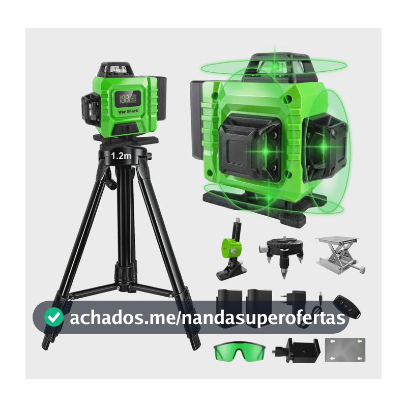 Nível Laser Verde 16 Linhas War Shark 2 Bateria+1.2m Tripé