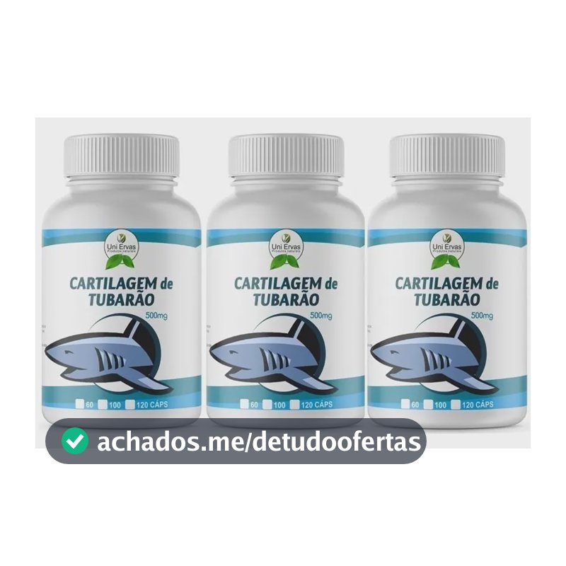 Cartilagem de Tubarão Uni Ervas 500mg 120 Cápsulas Sem Glúten 3 unidades