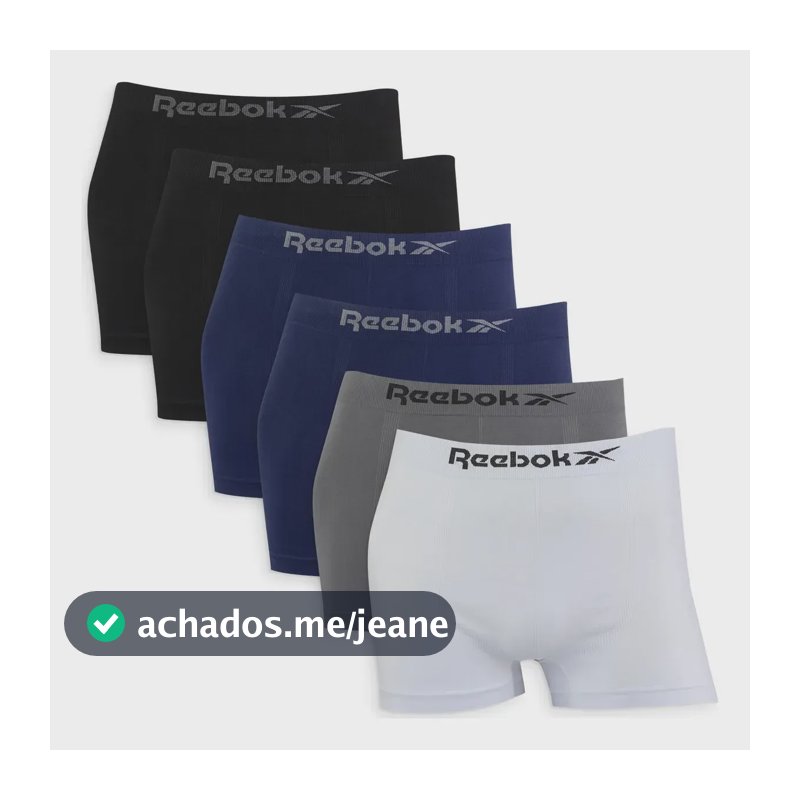 Kit 6 Cuecas Boxer Reebok Sem Costura Microfibra Original Sortidas M