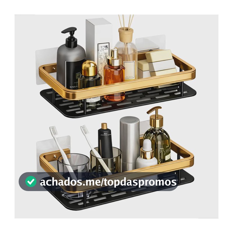 Kit 2 Suporte Porta Shampoo Sabonete Banheiro E Cozinha Adesivo Parede Sem Furos Box Luxo Zenara Dourado