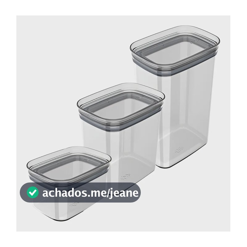 Kit 3 Potes Herméticos Retangulares Porta Mantimentos Chumbo Cor Natural