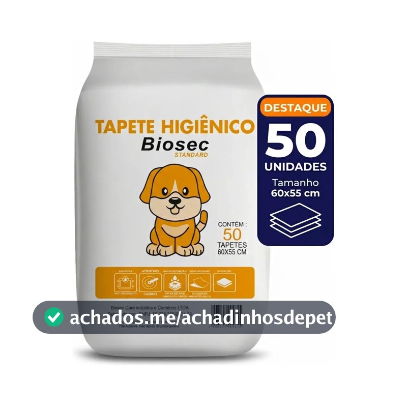 Tapete Higiênico para Cachorro 50 Unidades 60x55cm com Gel Absorvente Fralda Manta Pet Cão Com Fitas Adesivas Anti Odor Atrativo Canino