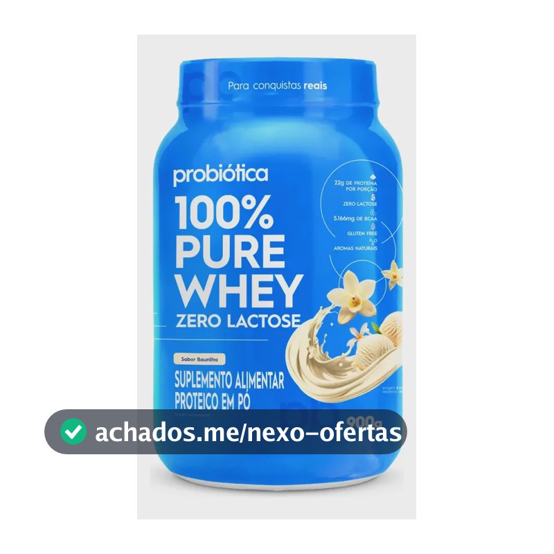 Whey Protein 900g 100% Pure Whey Zero Lactose Probiótica Whey Concentrado Baunilha Sem Lactose
