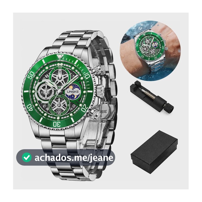 Relógio Quartzo Masculino Aborni Verde Resistente À Água Prateado Verde