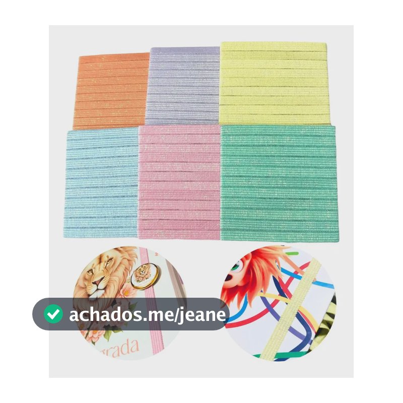 Elástico Chato 7mm Lurex Cores Candy Agenda Caderno 6 Cores Lurex 6 Cores - Amarelo / Azul Bebe / Lilas / Rosa Bebe / Rose / Verde