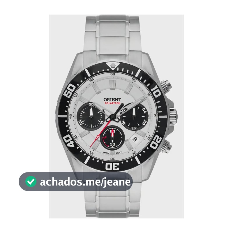 Relógio Orient St Elite Sea Solartech Mbssc288 S1sx Correia Prateado Bisel Preto Fundo Branco