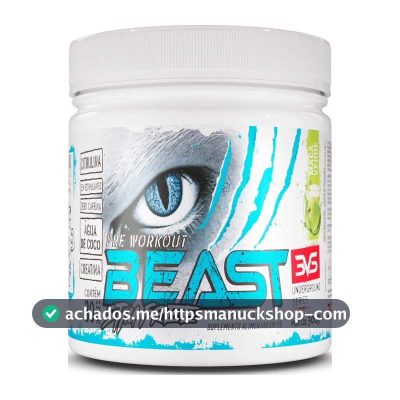 PRÉ TREINO SEM CAFEÍNA BEAST 300g - Sabor Maçã Verde - Fórmula Exclusiva com Citrulina, Beta Alanina, Creatina, Água de Coco, Arginina, Taurina e Tirosina