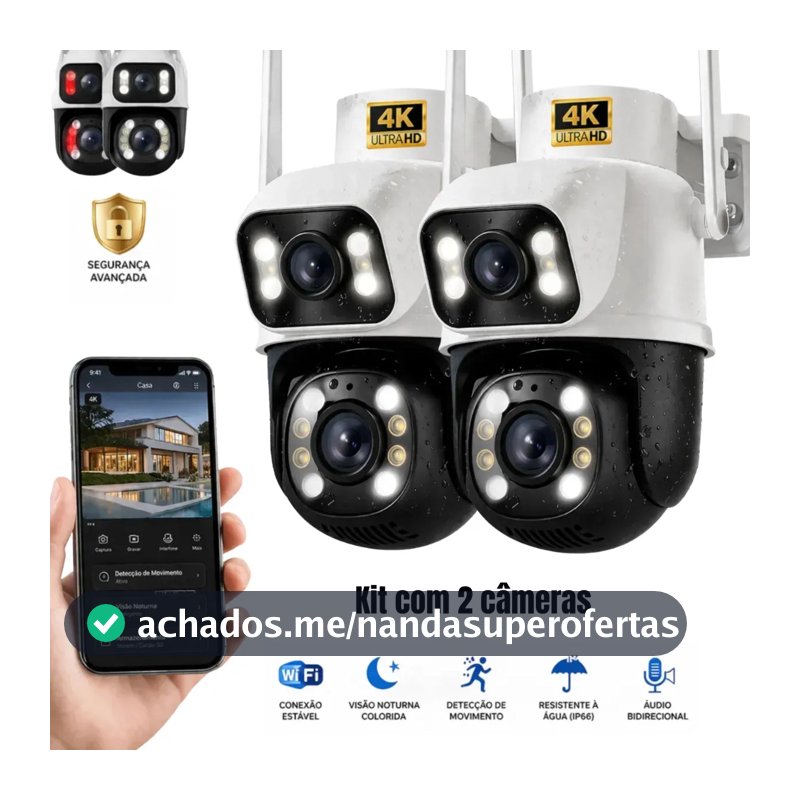 Kit 2 Câmeras de Segurança Woosh A28B Full HD Dupla Lente com Visão Noturna Colorida