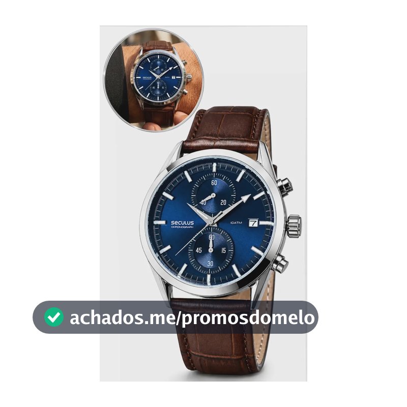 Relógio Seculus Cronógrafo Masculino Azul Couro Marrom