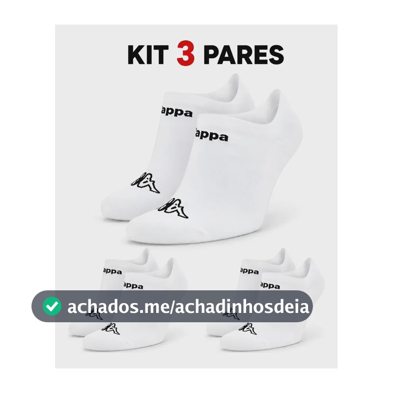 Kit 3 Pares Meias Kappa Sapatilha Soquete Invisível Original Branco 34-38