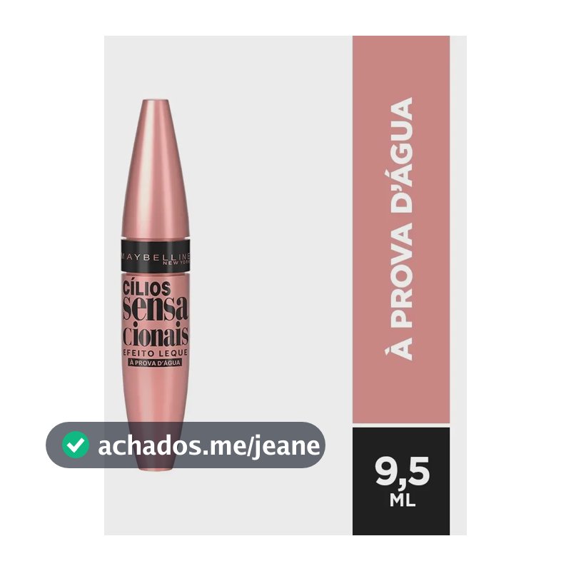 Máscara de Cílios À Prova d'Água, Efeito Leque Volume e Definição Longa Duração, Não Empelota e Não Forma Grumos, Cor Preto Intenso, Cílios Sensacionais Maybelline NY 9,5ml
