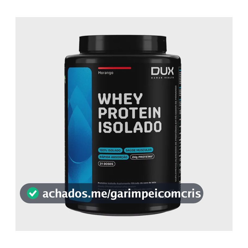Whey Protein Isolado Dux Nutrition - Pote 900g Sabor Morango