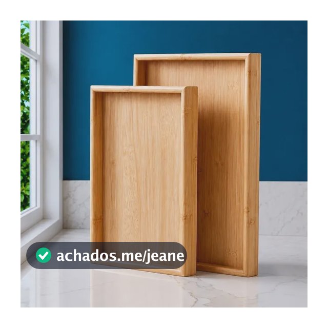 Kit 2 Bandejas Cor Bambu Cozinha Servir Decorar Conjunto Marrom-claro