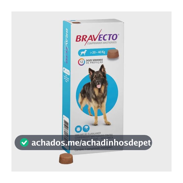 Bravecto Cães 20-40kg 1000mg 1 Comp. Mastigável Msd Azul