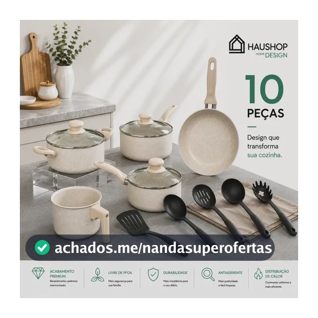 Jogo Panelas Cerâmico Haushop 10 Peças Antiaderente Creme
